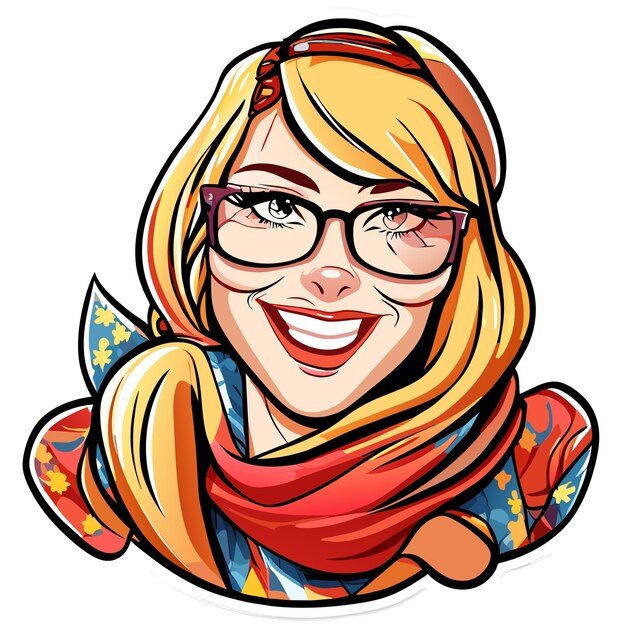 Vector beautiful smiling princess with hair scarf hand drawn cartoon sticker icon concept illustration