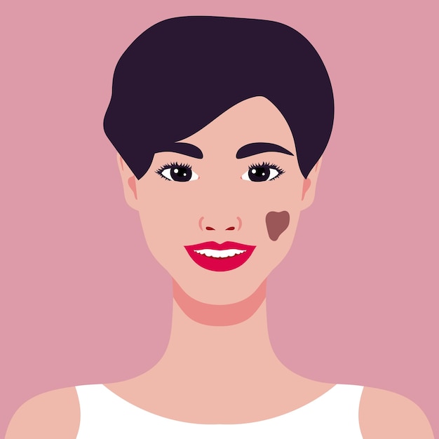 Vector beautiful smiling young woman with a birthmark on her face