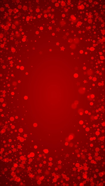 Beautiful snowfall christmas background Subtle flying snow flakes and stars on christmas red background Beautiful snowfall overlay template Vertical vector illustration