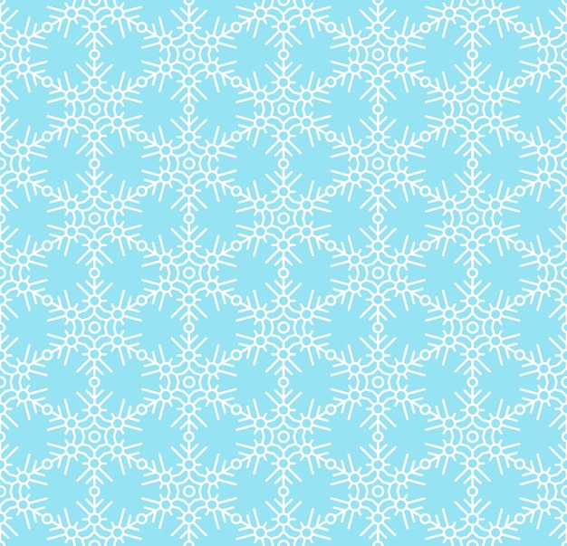 Beautiful snowflakes seamless pattern layout Thin line white snowflakes on light blue background Template for christmas gifts wrapping paper Simple snowy wallpaper vector illustration