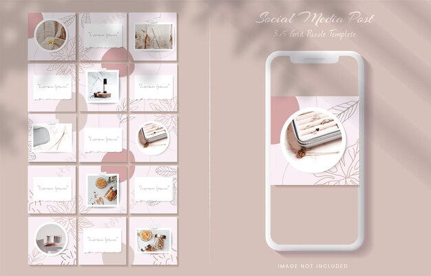 Beautiful social media feed post template with Abstract floral and organic shapes background