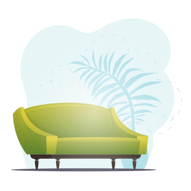 Beautiful sofa and houseplant Background with space for your character Cartoon style