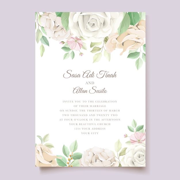 Beautiful soft floral and leaves wedding invitation card