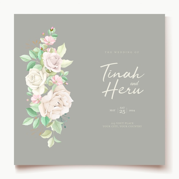 Beautiful soft floral and leaves wedding invitation card