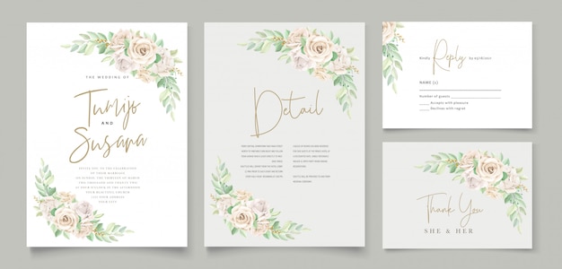 Vector beautiful soft floral and leaves wedding invitation card