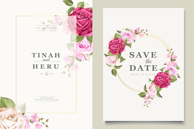 Beautiful soft floral and leaves wedding invitation card