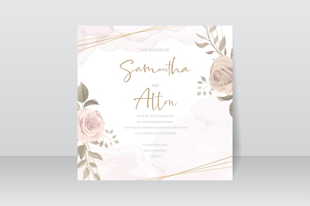 美しい柔らかい花と葉の結婚式の招待カード