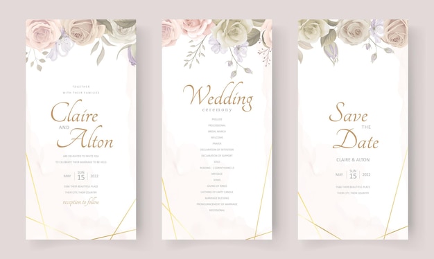 Beautiful soft floral and leaves wedding invitation card