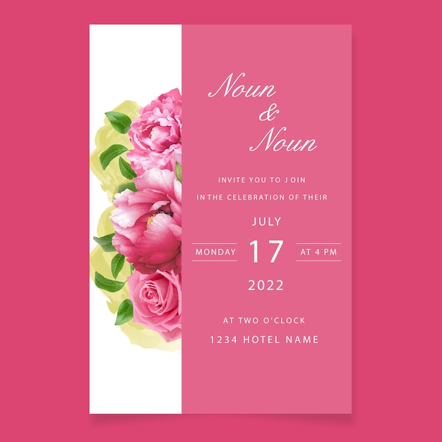 美しい柔らかい花の結婚式の招待状