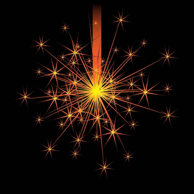 Beautiful sparkler candle fireworks vector black background