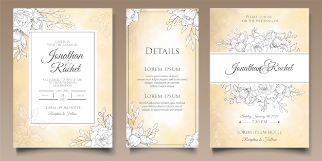 아름 다운 스플래시와 꽃 선화 웨딩 카드 템플릿