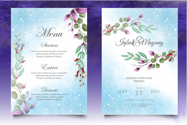 Beautiful splash and floral watercolor wedding card template