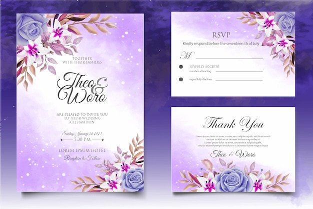 Beautiful splash and floral watercolor wedding card template