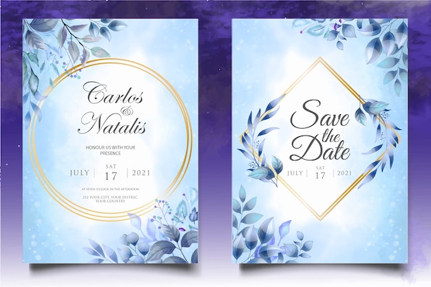 Beautiful splash and floral watercolor wedding card template