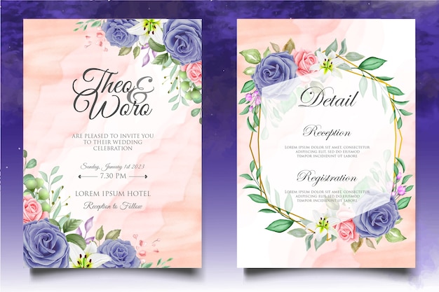 Beautiful splash and floral watercolor wedding card template