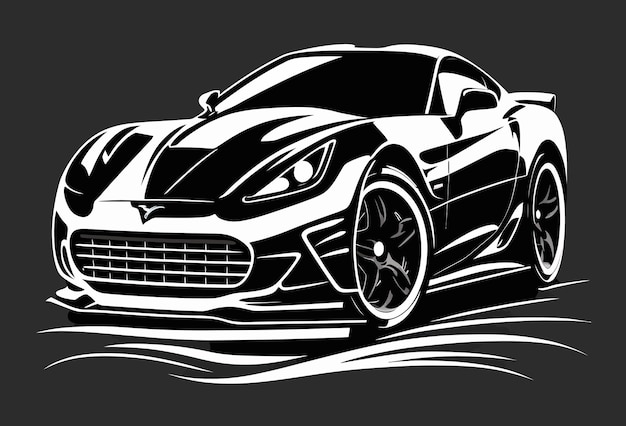Beautiful sports car on a dark background Dark sports car with white accent racer graphics performance motor traffic design flat pattern auto concept vector illustration