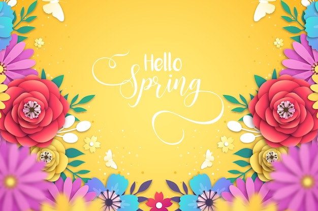 Beautiful spring background in paper style