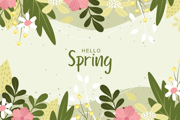 Beautiful spring background with hand drawn flowers