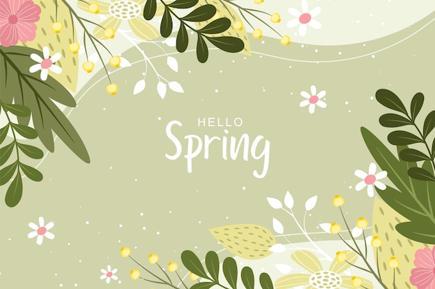 Vector beautiful spring background with hand drawn flowers