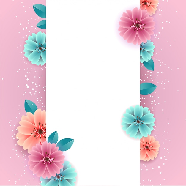 Vector beautiful spring colorful flowers with empty banner