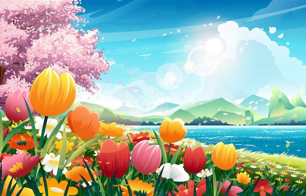 Beautiful spring landscape nature background