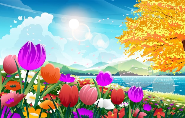 beautiful spring landscape nature background