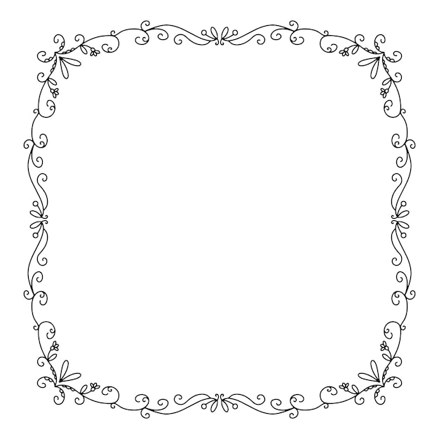 Beautiful square frame made of floral and curly elements on a white background