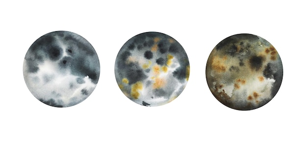 Vector beautiful stone rock planets hand drawn in watercolor