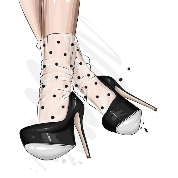 Beautiful stylish women's shoes. Trendy high heels. Fashion and style, clothing and accessories. Vector illustration.
