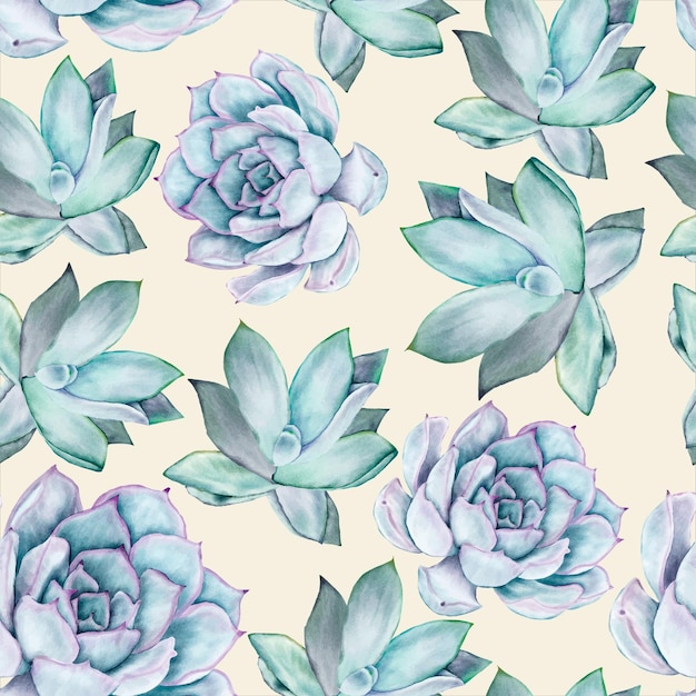 Beautiful succulent flower watercolor seamless pattern