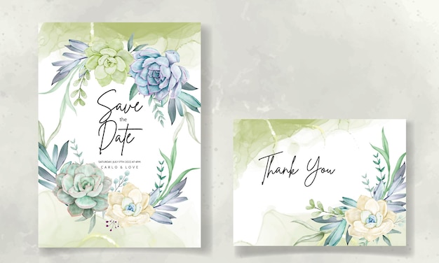 Vector beautiful succulent flower watercolor wedding invitation card set