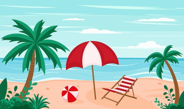 Beautiful summer beach background sea cartoon style. flat illustration. eps 10