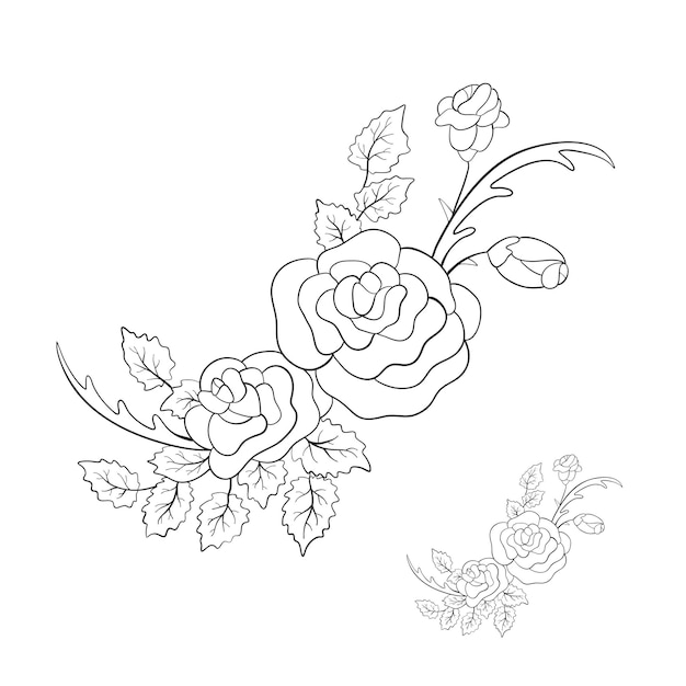 Beautiful summer line pattern of flowers Decoration from roses on a white background