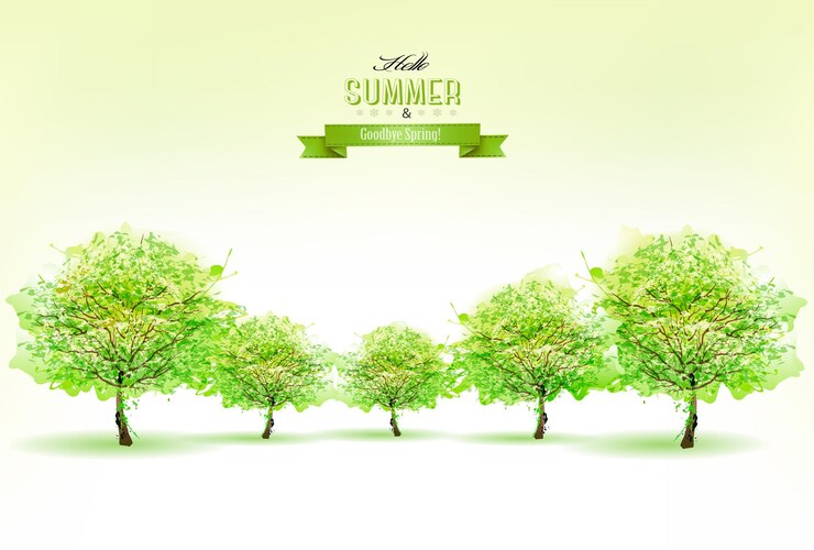 Vector beautiful summer nature background with green trees. vector.