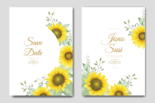 beautiful sun flower watercolor wedding invitation card