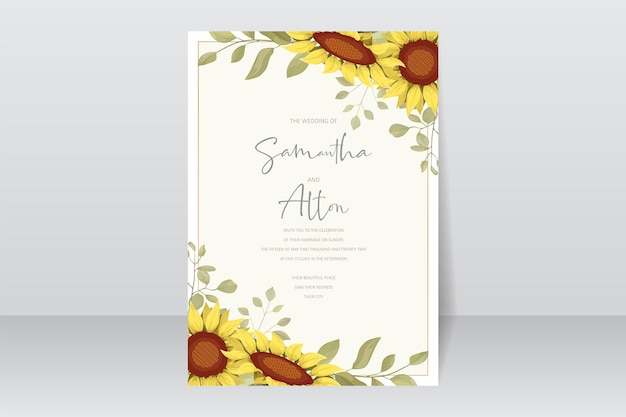 Beautiful sunflower wedding invitation card template