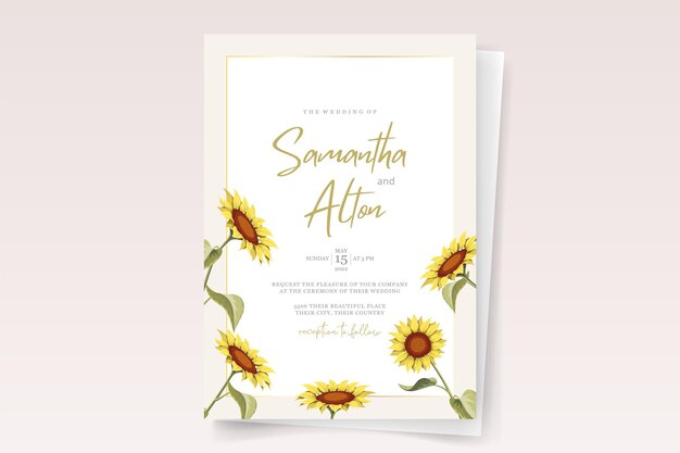 Beautiful sunflower wedding invitation card template