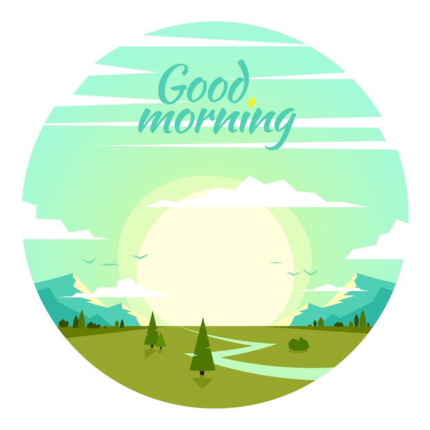 Vector beautiful sunrise in cartoon style.