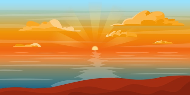 川の美しい夕日の背景
