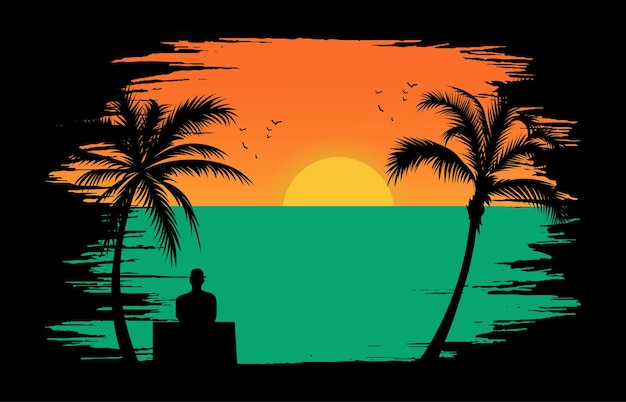 Beautiful sunset beach Vectors Illustrations