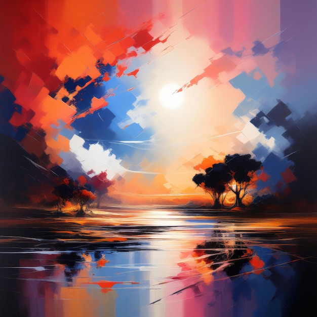 beautiful sunset on the lake illustration beautiful sunset on the lake illustration