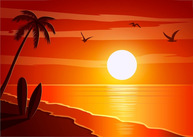 Вектор Красивый закат на пляже