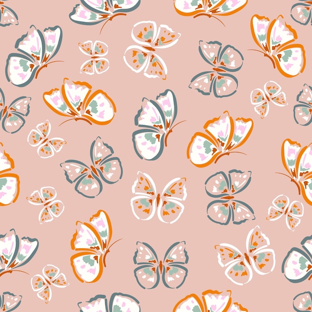 Beautiful tiful flying butterflies and flowers leaves seamless pattern vector illustration