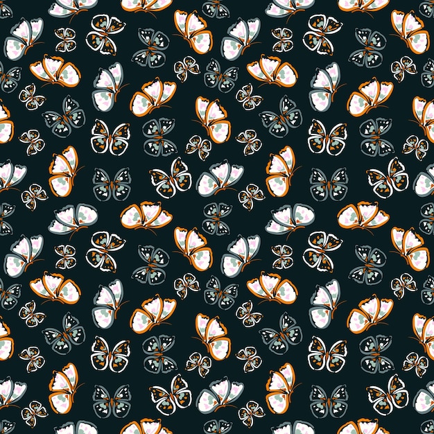 Красивые летающие бабочки и цветы листья Бесшовный узор Векторная иллюстрация