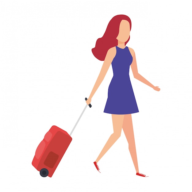 Vector beautiful tourist girl with suitcase character