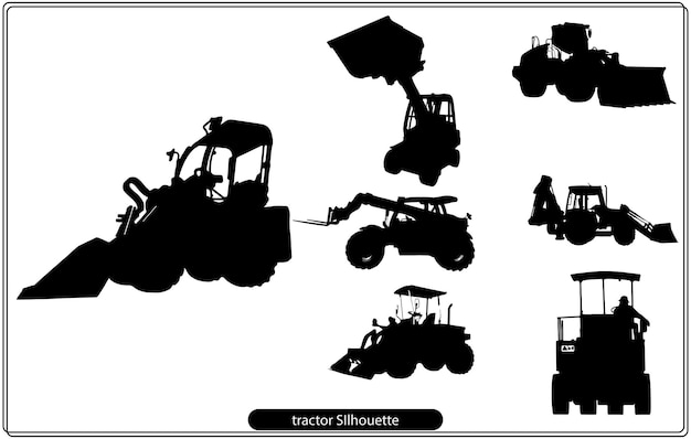 Beautiful tractor silhouette Vector Bundle.