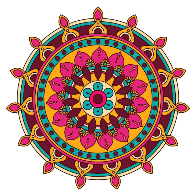 Vector beautiful traditional bright colors floral mandala hand drawn vector illustration