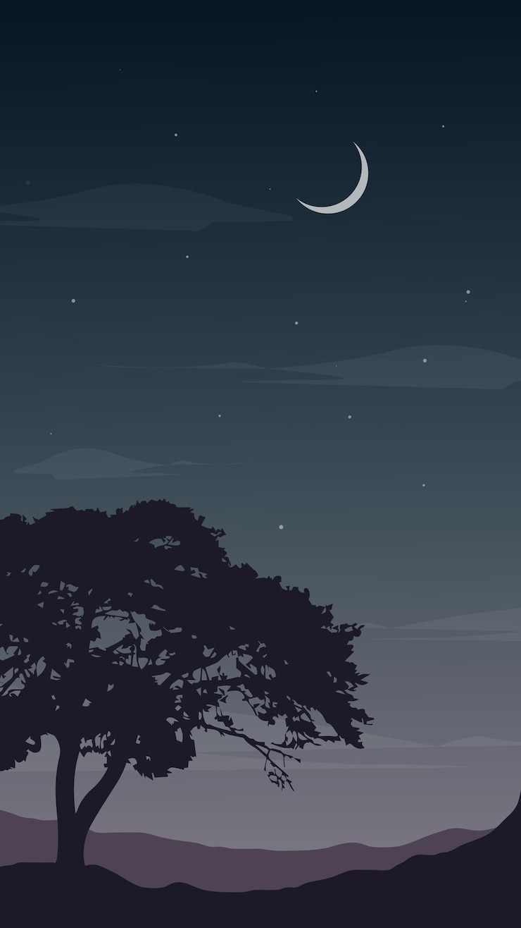 Vector beautiful tree starr night sky