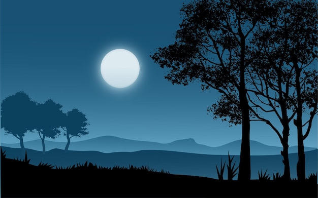 Beautiful trees in moonlight night