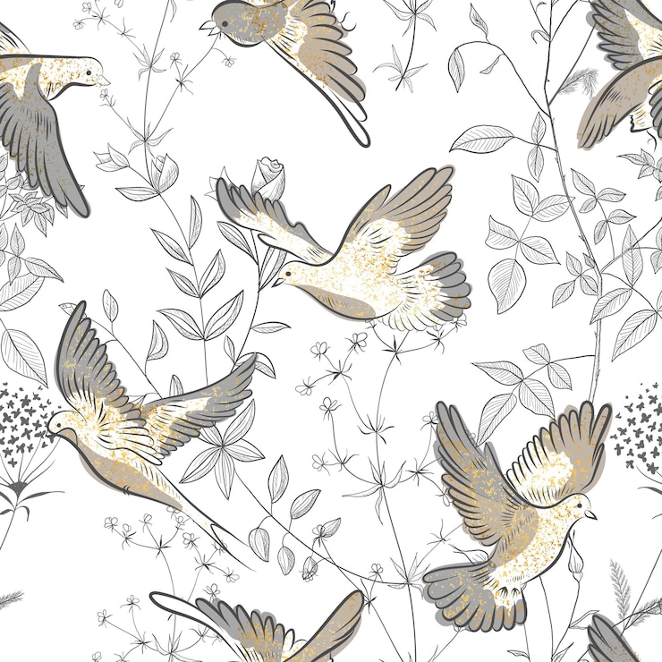 Vector beautiful trendy seamless pattern with plants and birds modern abstract design for paper wallpaper cover fabric and other users vector illustration